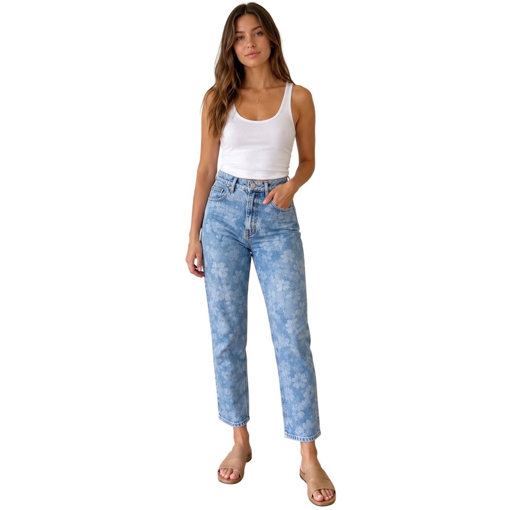 Levi's High-Rise Floral Print Straight Leg Jeans - Light Blue